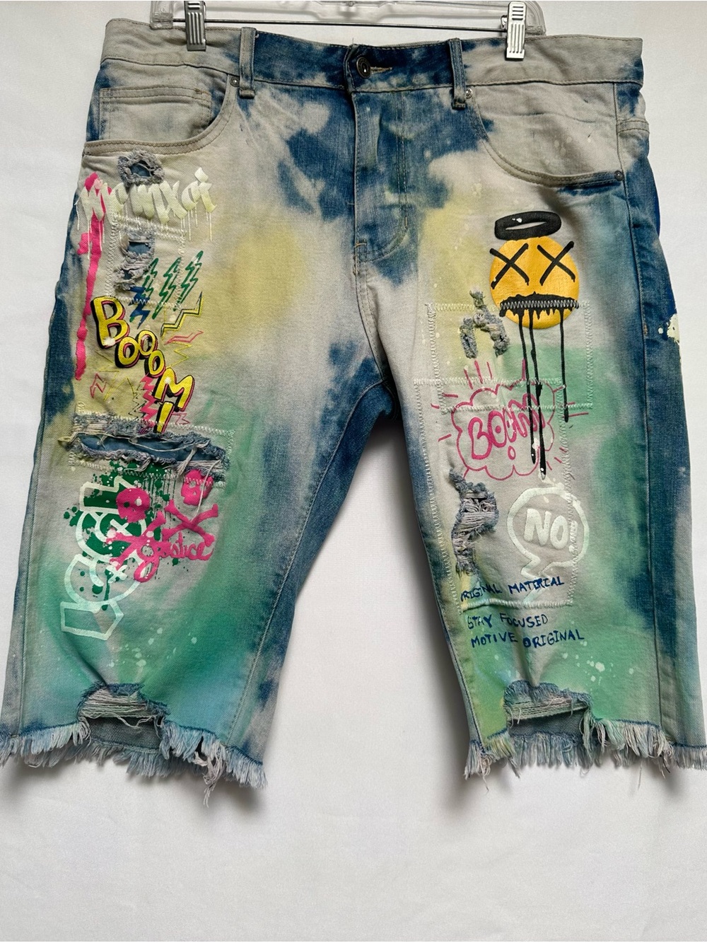 Smoke Rise Shorts Mens 36 Graffiti Denim Jean Jorts Cut Offs DESTROYED Y2K VTG